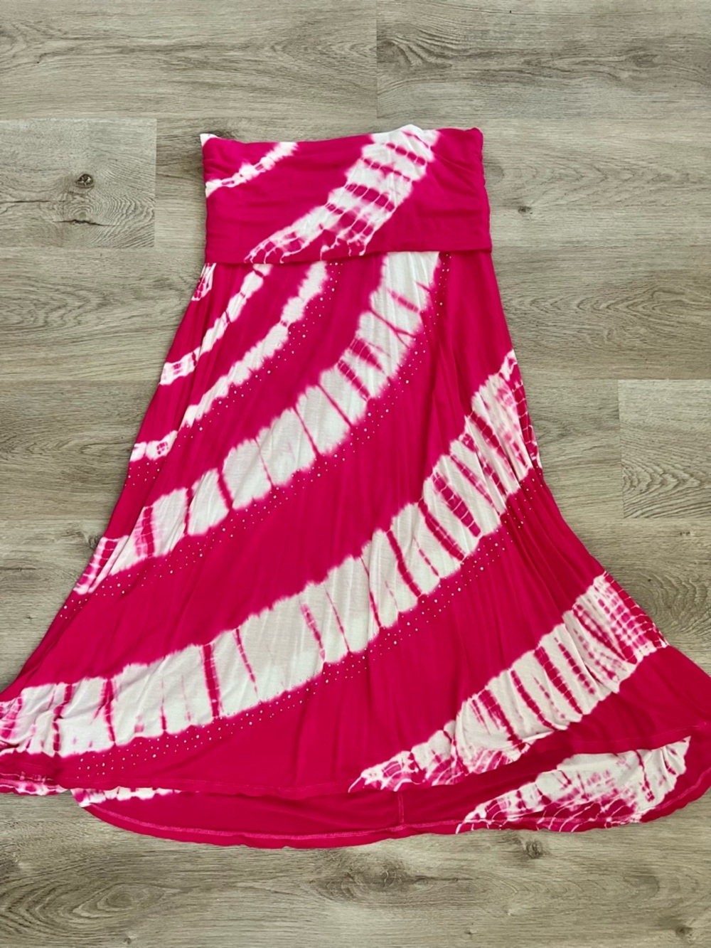 Barbiecore Hot Pink and White Embellished Rayon Maxi Foldover Skirt INC Large
